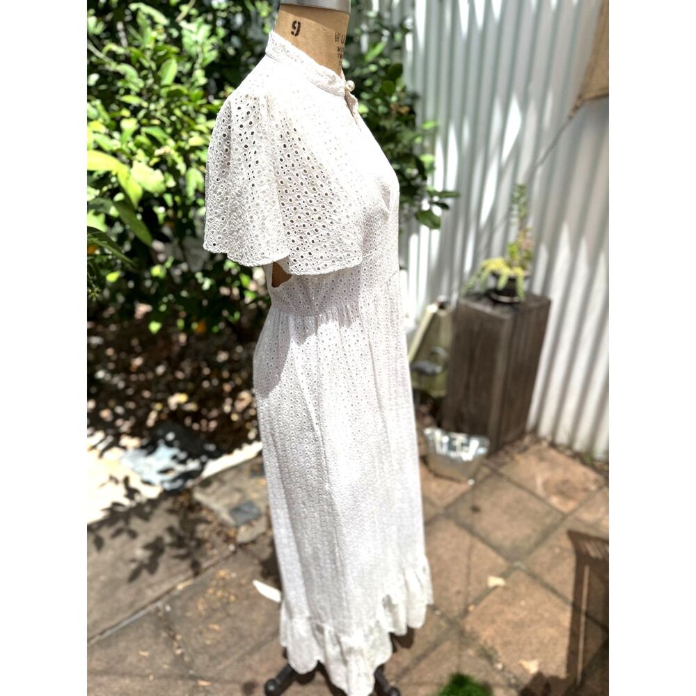RARE Alexa Chung White Cotton Eyelt Fluttr Cape Midi Dress SZ EU 14 = US 10 2017 - Picture 6 of 16